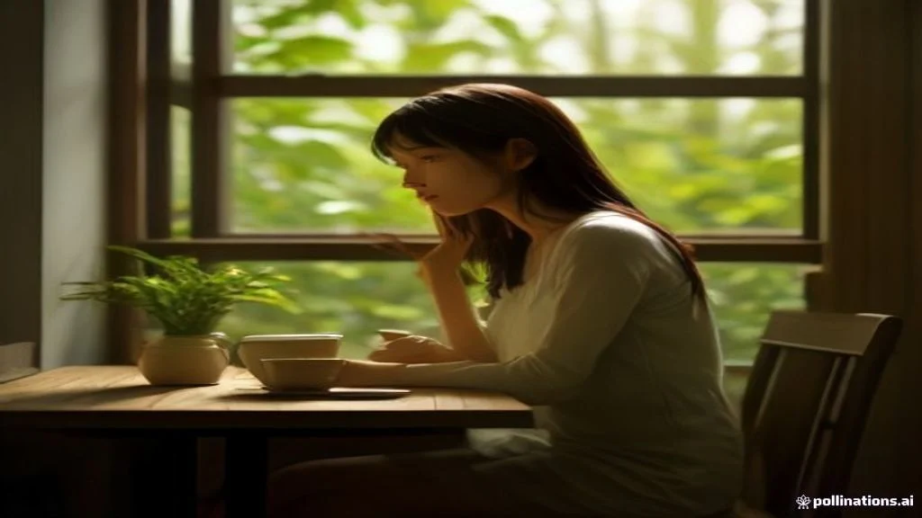 Cô gái trẻ tuổi đôi mươi đang uống một tách trà ấm pha sợi đông trùng hạ thảo