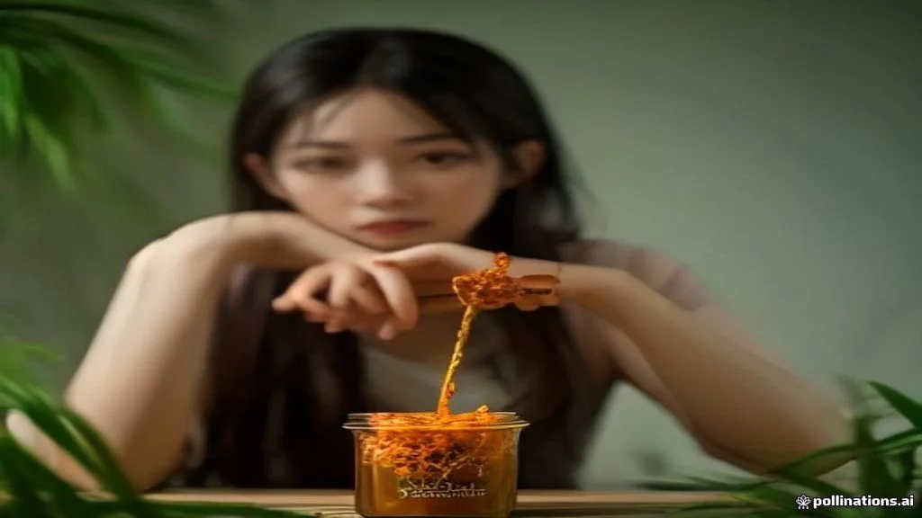 Doanh nhân đang thưởng thức tách trà đông trùng hạ thảo nguyên con tại bàn làm việc.