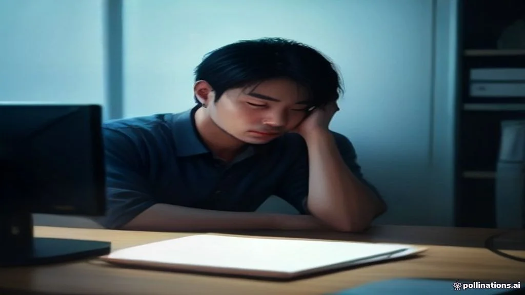 Nam nhân viên văn phòng mệt mỏi ôm đầu trước màn hình máy tính lúc nửa đêm