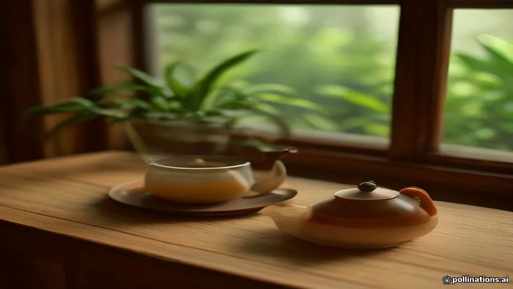 Bình trà đông trùng hạ thảo ấm áp đặt cạnh vài sợi nấm khô vàng óng